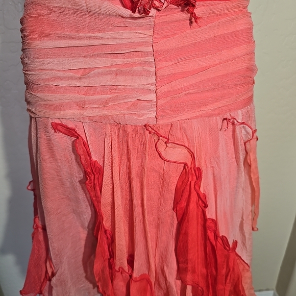 Vintage Rare Bebe 100% Silk Ruffled Red & Pink Sleeveless Dress Size S - Picture 3 of 14